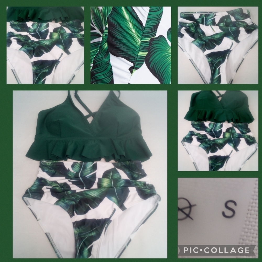 Green top leaf bottom swimsuit.43 - Picture 5 of 7